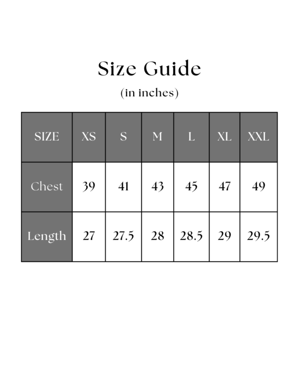 Size Chart in inches